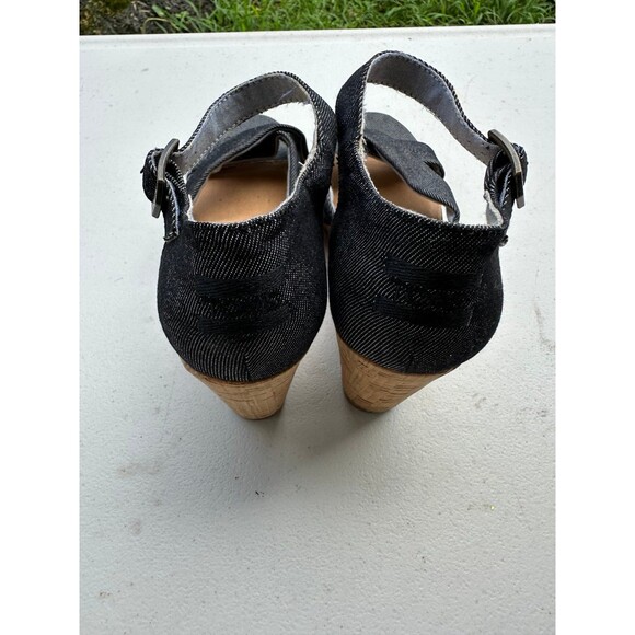 TOMS Women's Black Denim Sienna Cork Wedges Open Toe Criss Cross Sandals 8.5 - Picture 2 of 7